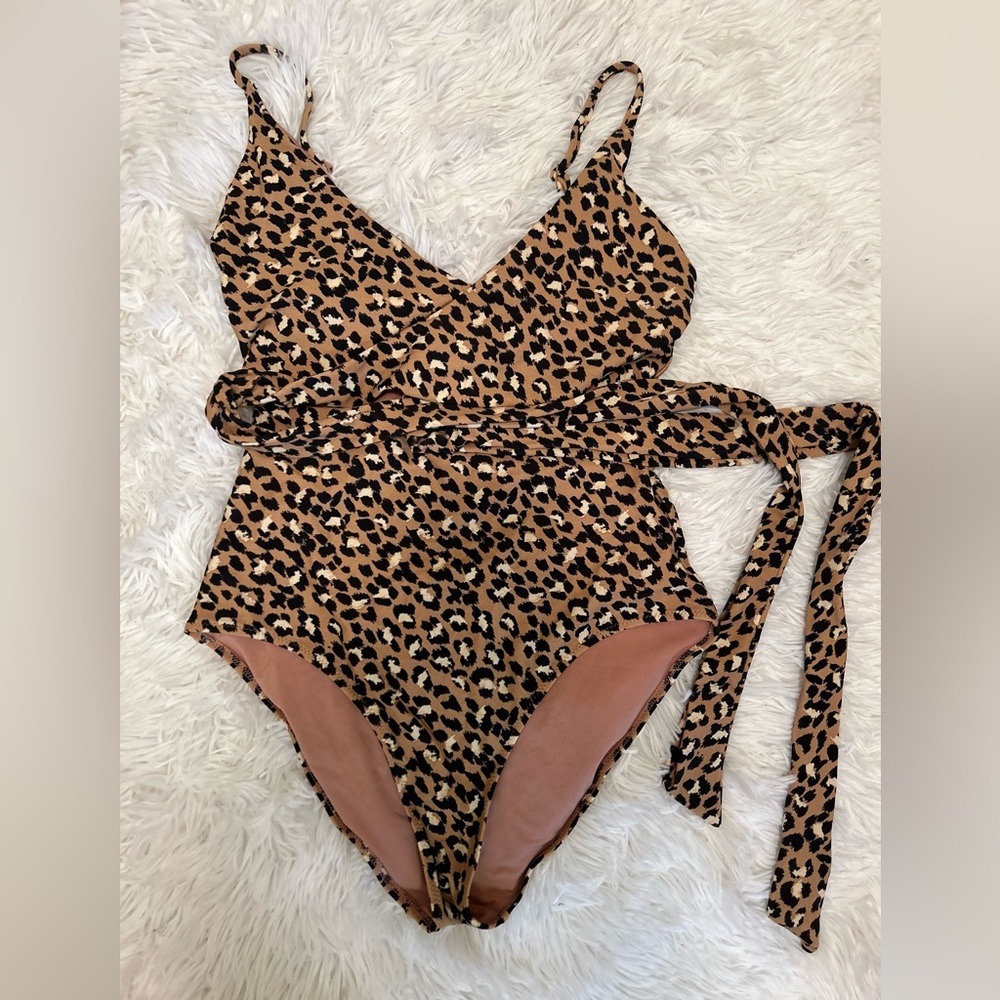 Aerie Leopard Print wrap one piece swimsuit